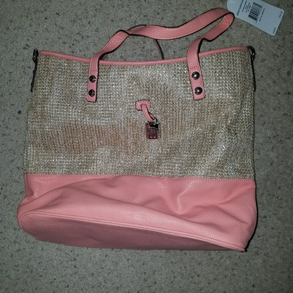 Jessica Simpson leather / straw handbag. NWT - Picture 2 of 5
